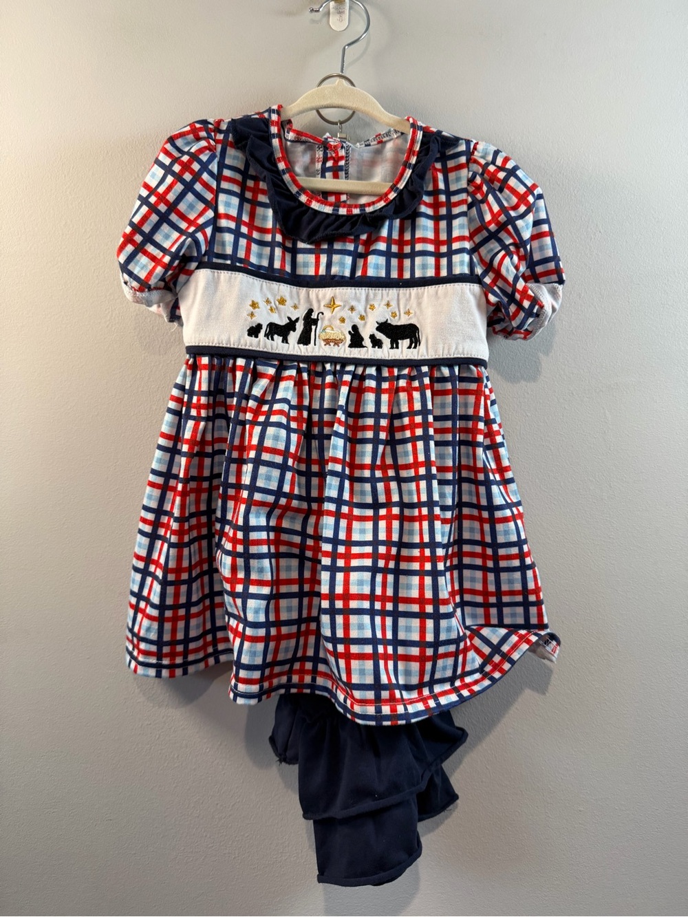 Classic Plaid Red & Navy Girls Nativity Pant Set 3T